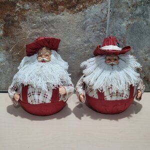 Vintage Natural Trim Cowboy Rolly Polly Santa Claus Ornament Crepe Paper